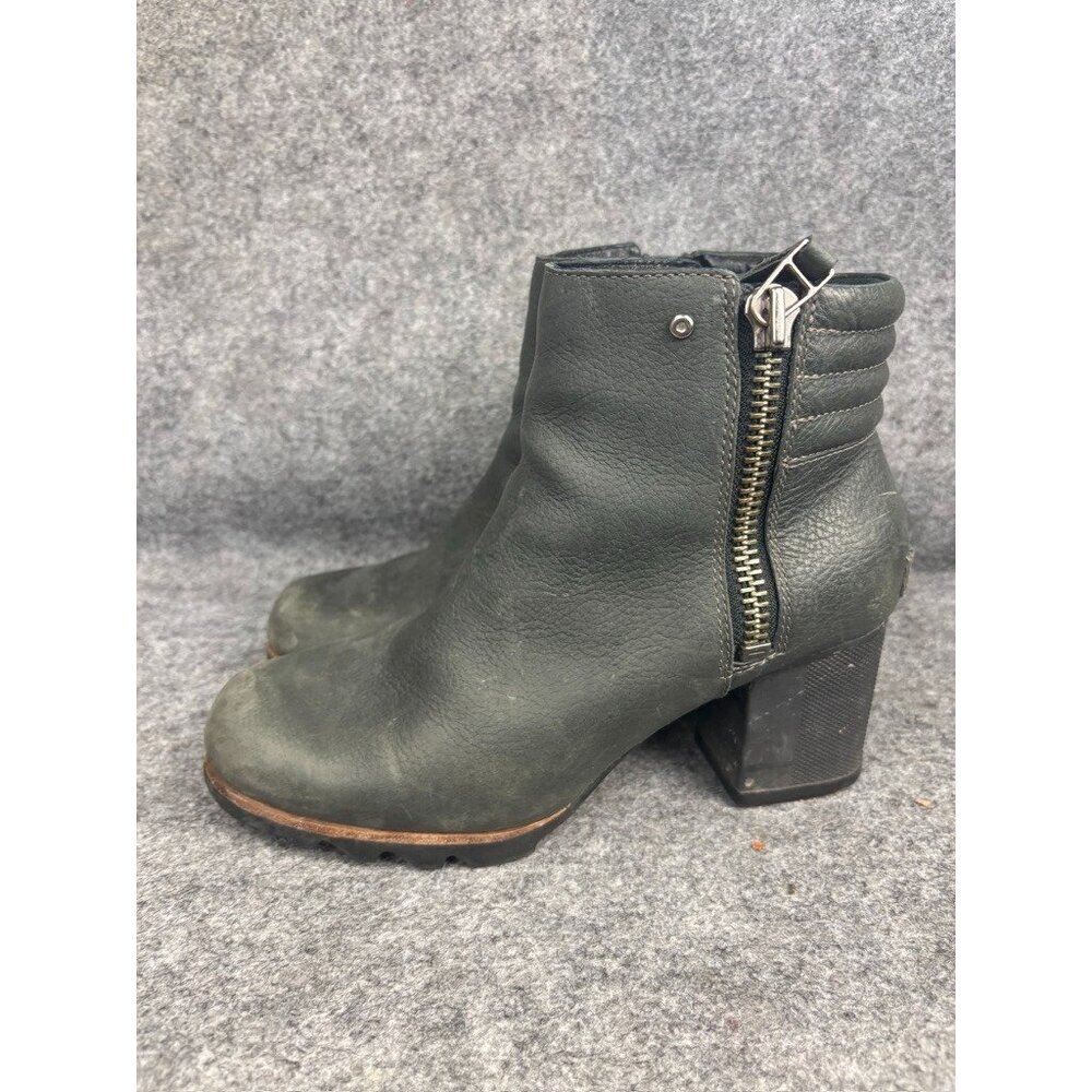 SOREL Danica Waterproof Ankle Bootie Women's 9.5 Gray Quarry Black‎ Zip